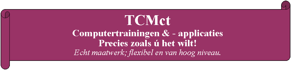 Rol: horizontaal: TCMct Computertrainingen & - applicaties Precies zoals  het wilt!Echt maatwerk; flexibel en van hoog niveau.