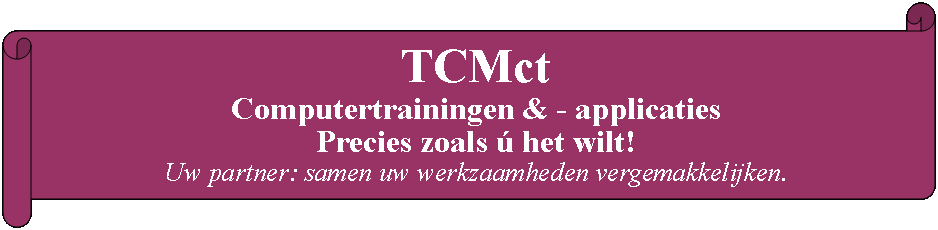 Rol: horizontaal: TCMct Computertrainingen & - applicaties Precies zoals  het wilt!Uw partner: samen uw werkzaamheden vergemakkelijken.